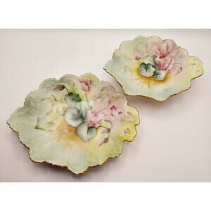 Antique MZ Austria Victorian Porcelain Plate And Berry Fruit Bowl Floral Gilt